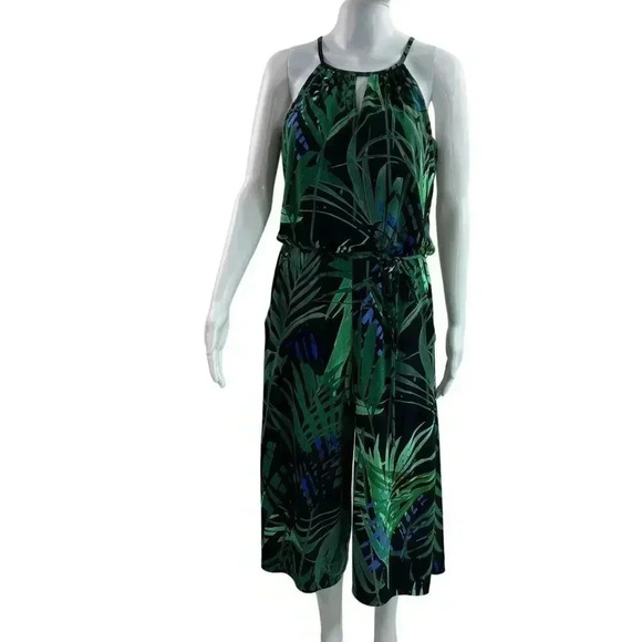 London Times Jumpsuit Romper 6 Tropical Botanical Palm Print Beach Vacation - Picture 1 of 16